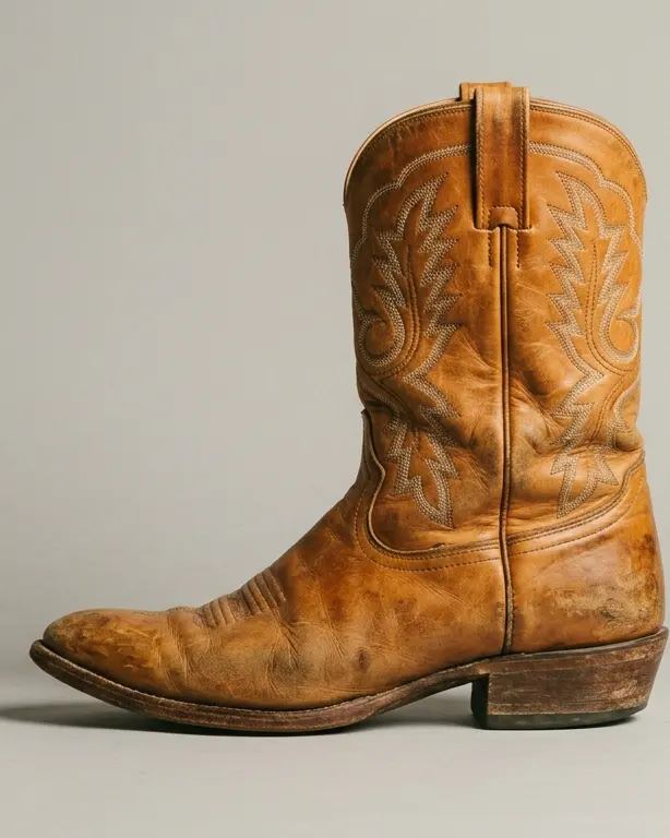 Tan leather cowboy boot.
