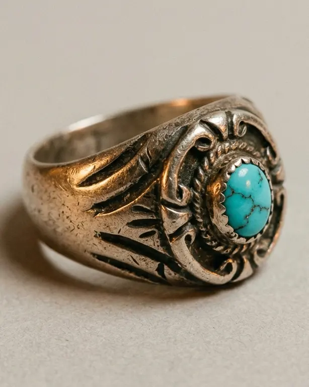 Silver ring with a turquoise stone.
